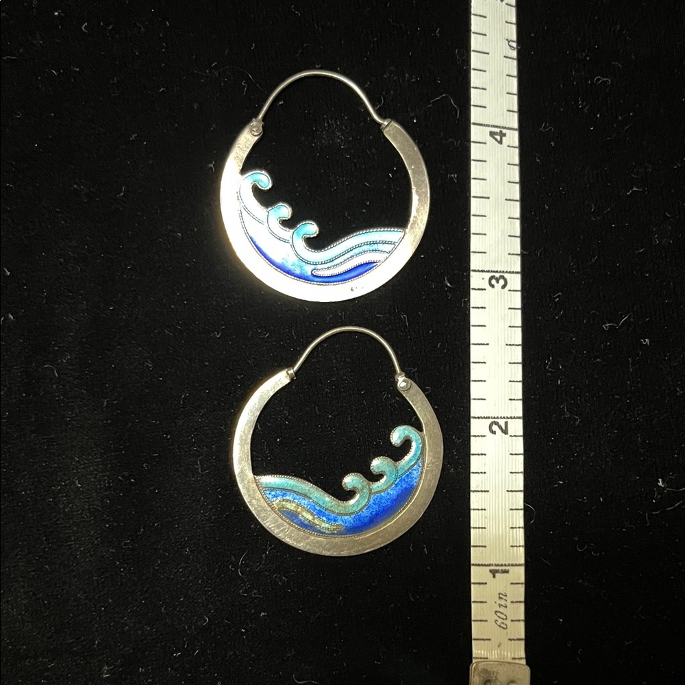925 Silver and Blue Wave Earrings
